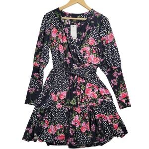 Lipsy London Floral Print Wrap Mini Dress Women's US 8 Fairy Hippie Boho Wedding